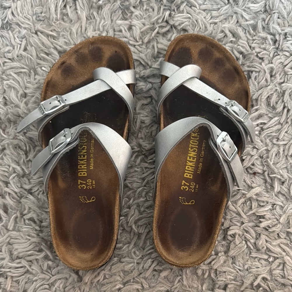 Birkenstock Metallic Silver Cross-Strap Sandals